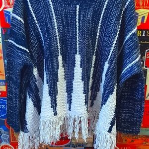 Katsumi navy and white fringes sweater